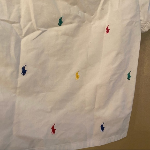 RALPH LAUREN Boys Teens Polo Pony Oxford Multicolor All Over Embroidery Top-XL - Picture 5 of 9